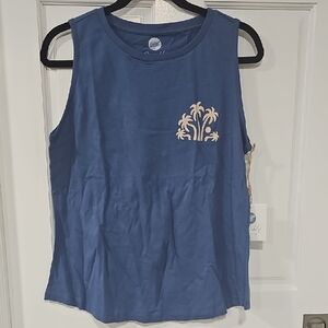 Blue Tank Top with Palm Tree Design